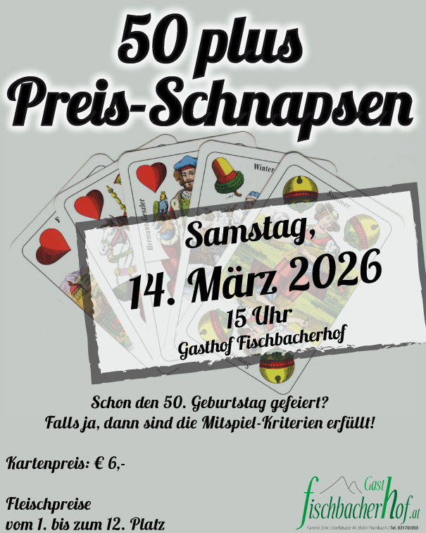50 plus Preis-Schnapsen am 14. März