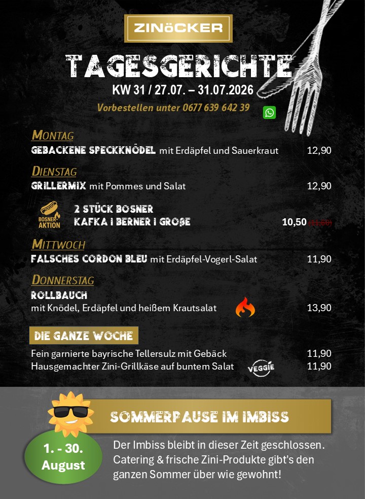 Zini's aktuelle Tagesgerichte der Woche