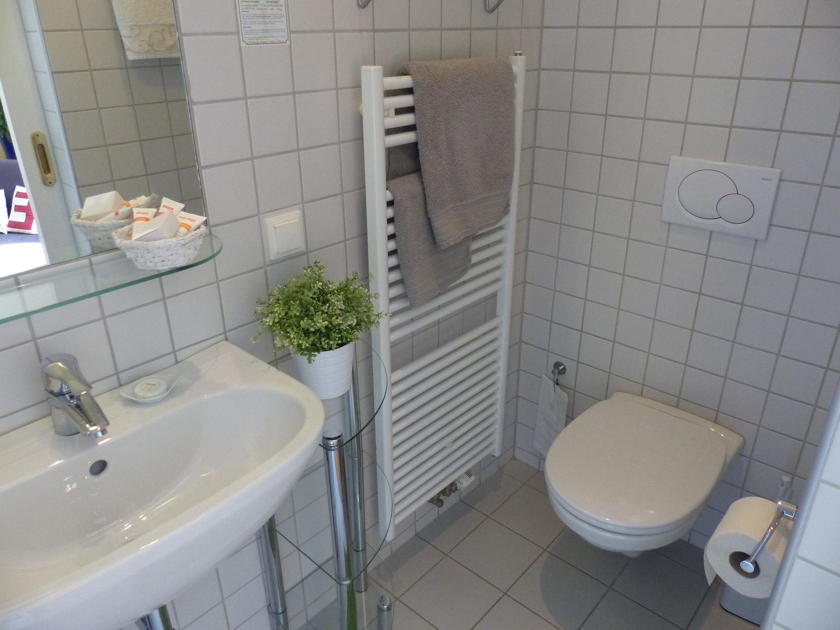 Bad mit Dusche und WC - Zimmer zum Hof