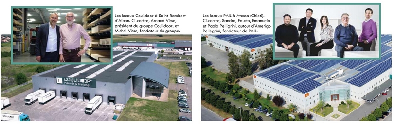 à gauche : Famille Visse et l'usine COULIDOOR  -  à droite : Famille Pelligrini et l'usine PAIL