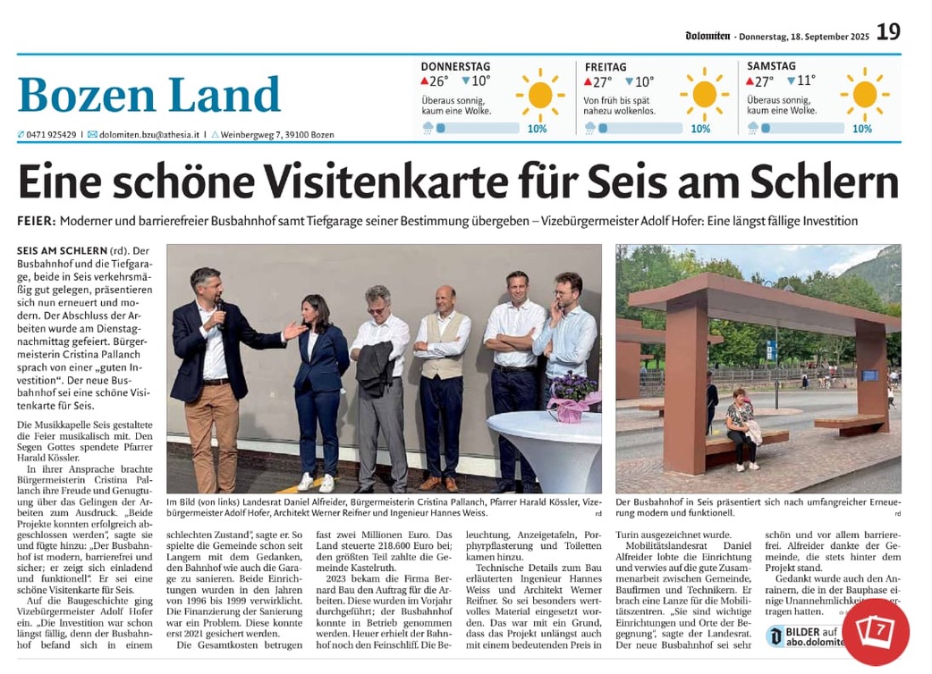 Zeitungsartikel Dolomiten neuer Bausbahnhof in Seis