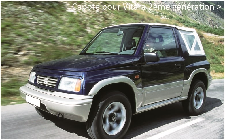 nouvelle capote blanche sur un suzuki vitara mk2 bleu marine