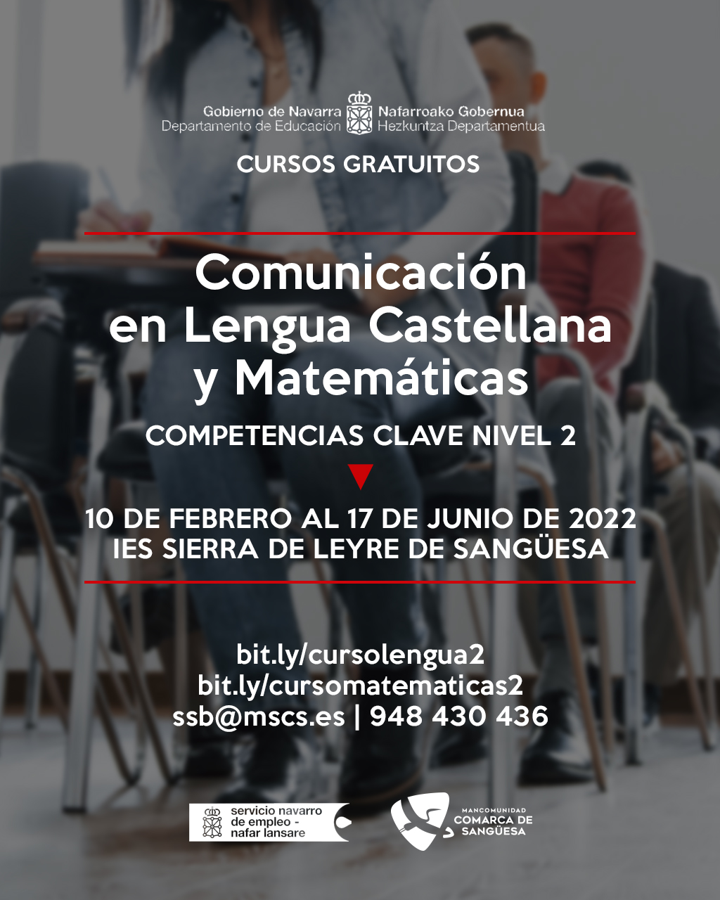 Cursos gratuitos de comunicación en lengua castellana y matemáticas en Sangüesa, nivel 2