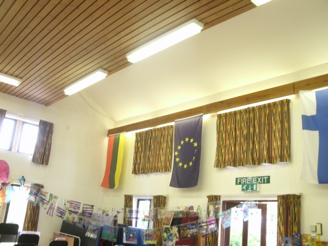 Lietuvos vėliava mokyklos salėje