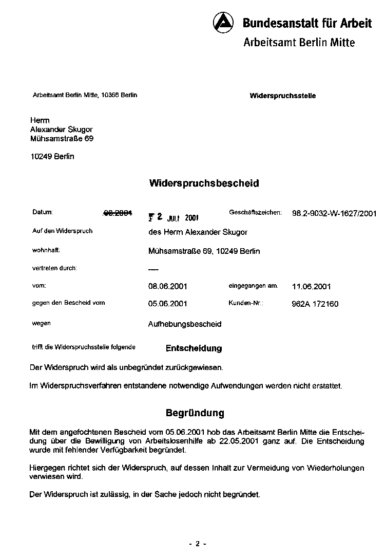 Widerspruch Arbeitsamt Muster / Rechtsbehelfe Gegen Das ...