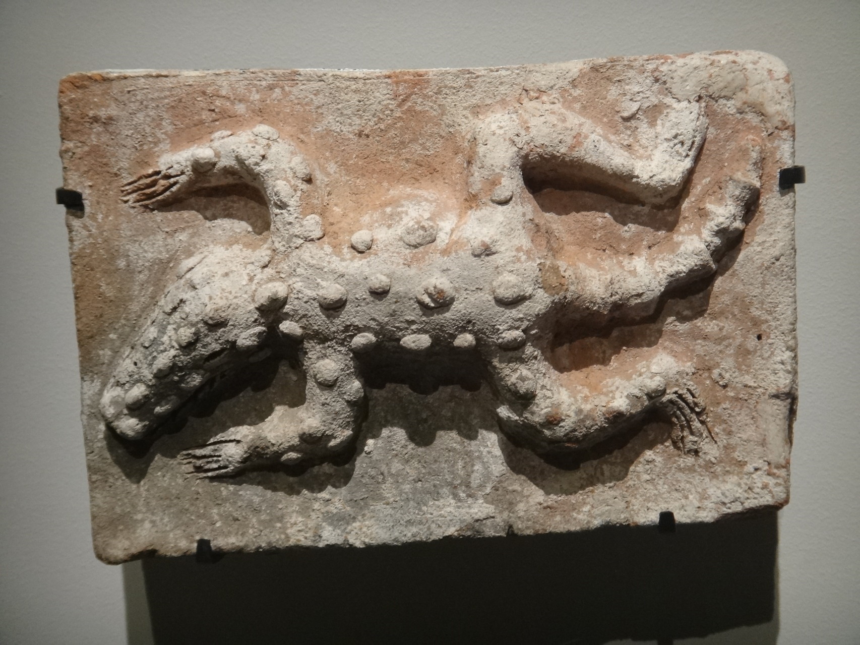 Brique ornée d'un crocodile - Comalcalco, Tabasco, Mexique. 250-600 (céramique) Sa peau évoque la surface de la terre tandis que sa gueule ouverte suggère la caverne conduisant au monde des morts