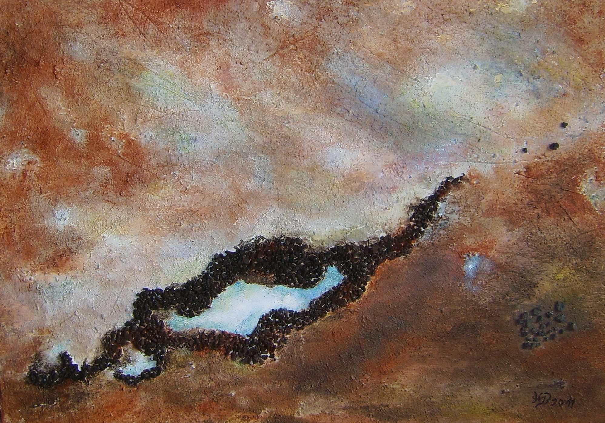 Lanzarote, 2011, Acryl, Spachtelmasse, Lavagranulat, 50 x 70 cm