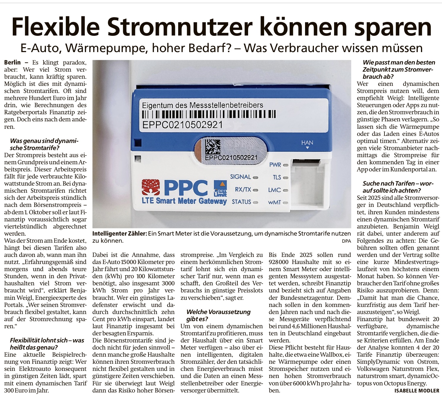 HNA vom 20.09.2025, Flexibel Strom nutzen