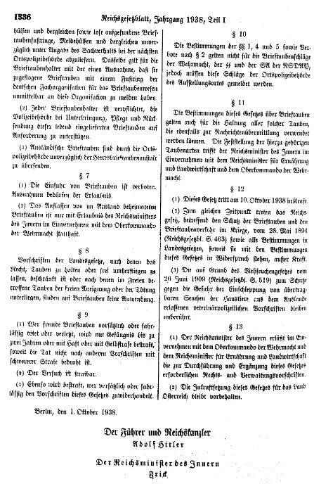 Verband Deutscher Brieftaubenzüchter, Conrad Troullier Medaille, Brieftaubenwesen, 1934, Brieftauben Historie, Olympia 1936, Brieftaubenschutzgesetz 1938