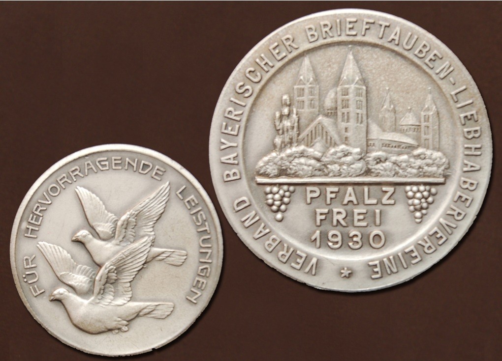 "Pfalz frei" Medaille des Verbandes bayrischer Brieftauben-Liebhaber-Vereine aus 1930
