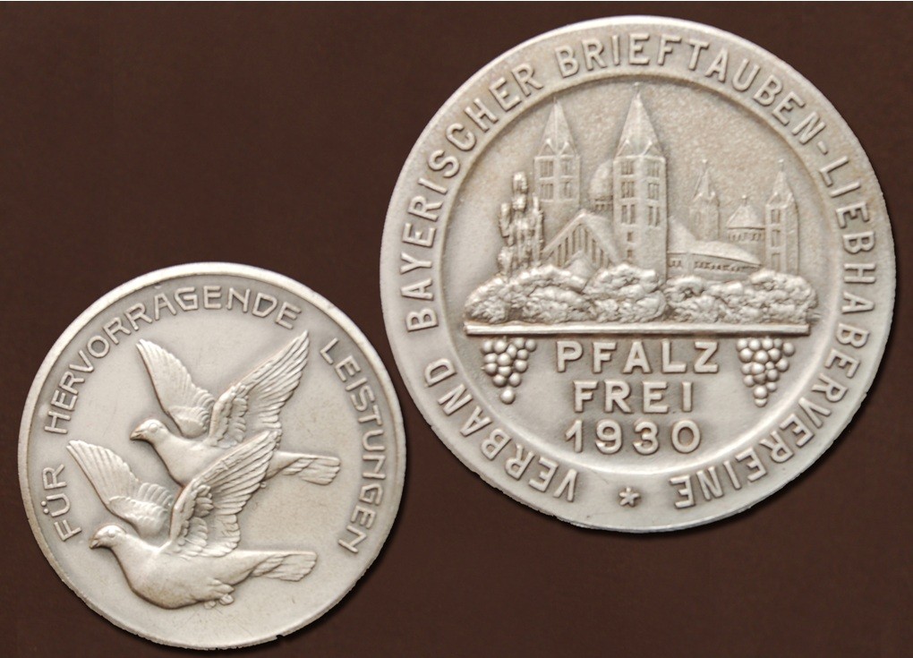 "Pfalz frei" Medaille des Verbandes bayrischer Brieftauben-Liebhaber-Vereine aus 1930