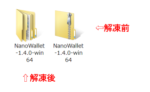 圧縮ファイルの解凍前と解凍後の比較