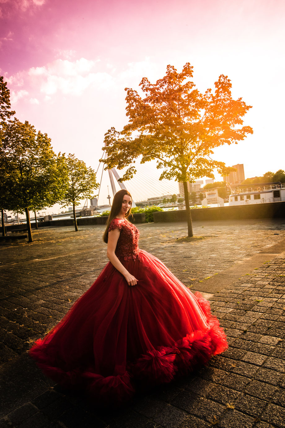 teenager photography in red dress