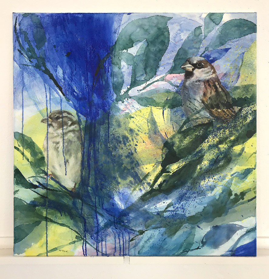 "Spatzenpaar" 80 x 80 cm