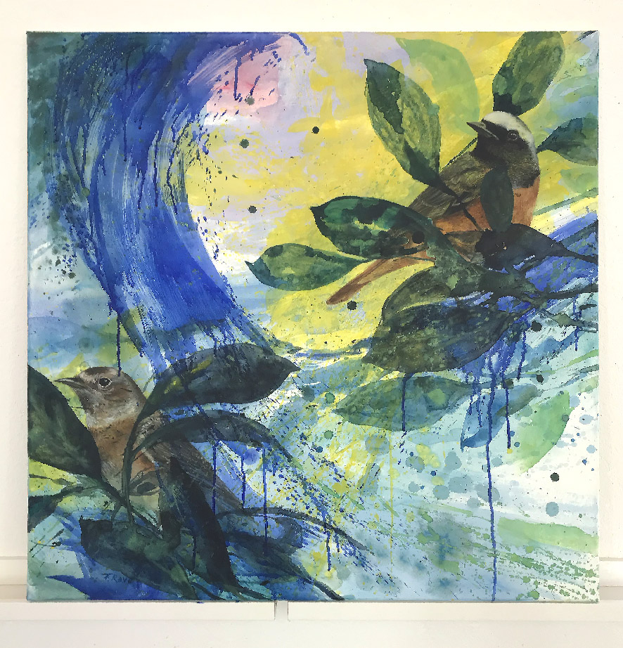 "Gartenrotschwanzpaar" 80 x 80 cm