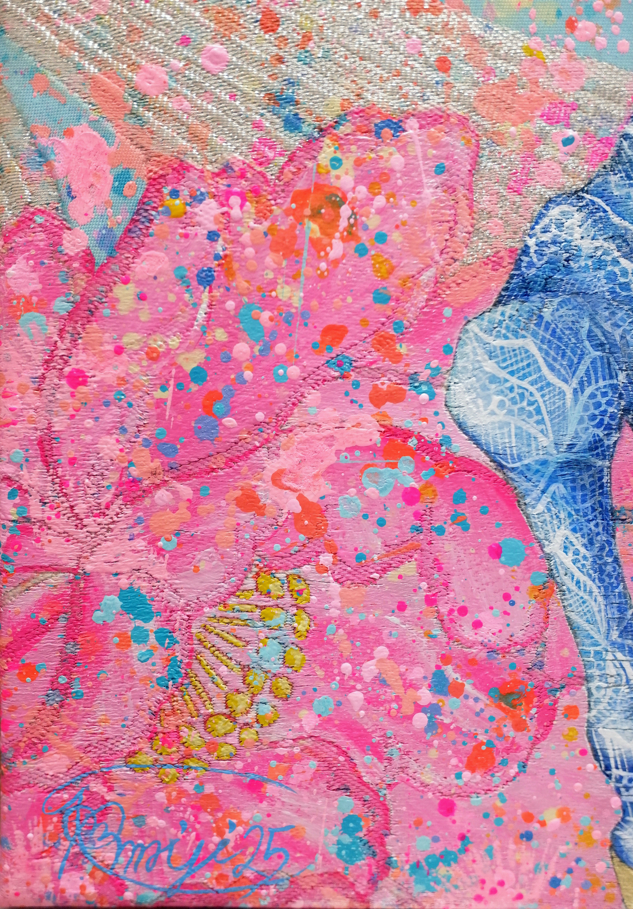 『 Merry-go-round  』acrylic on Japanese Obi  (30.0×20.0cm)