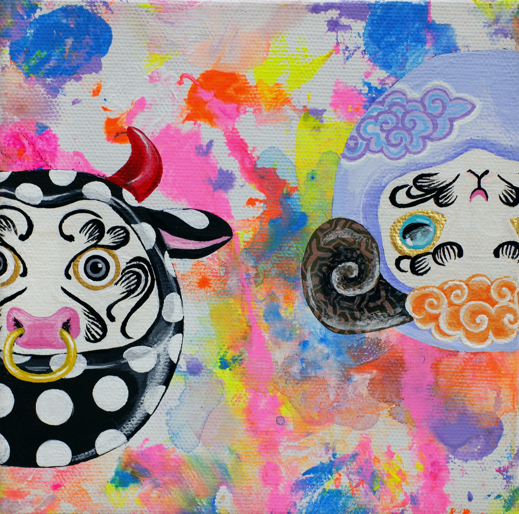 eto cow, sheep, lucky charm 干支だるま　丑と未