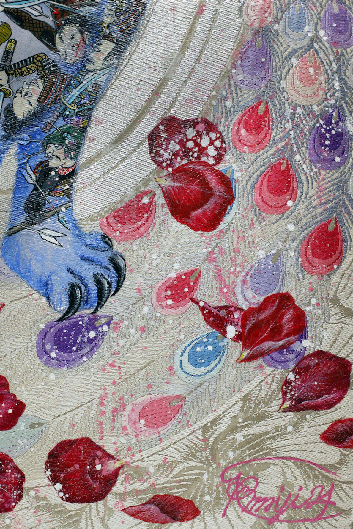 『 Bataille 』acrylic, mixed-media on Japanese Obi (60.0×60.0cm)