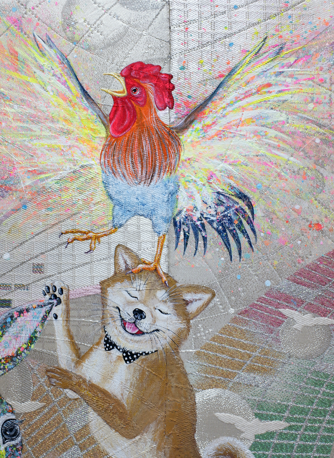rooster, shiba-inu, 柴犬、雄鶏