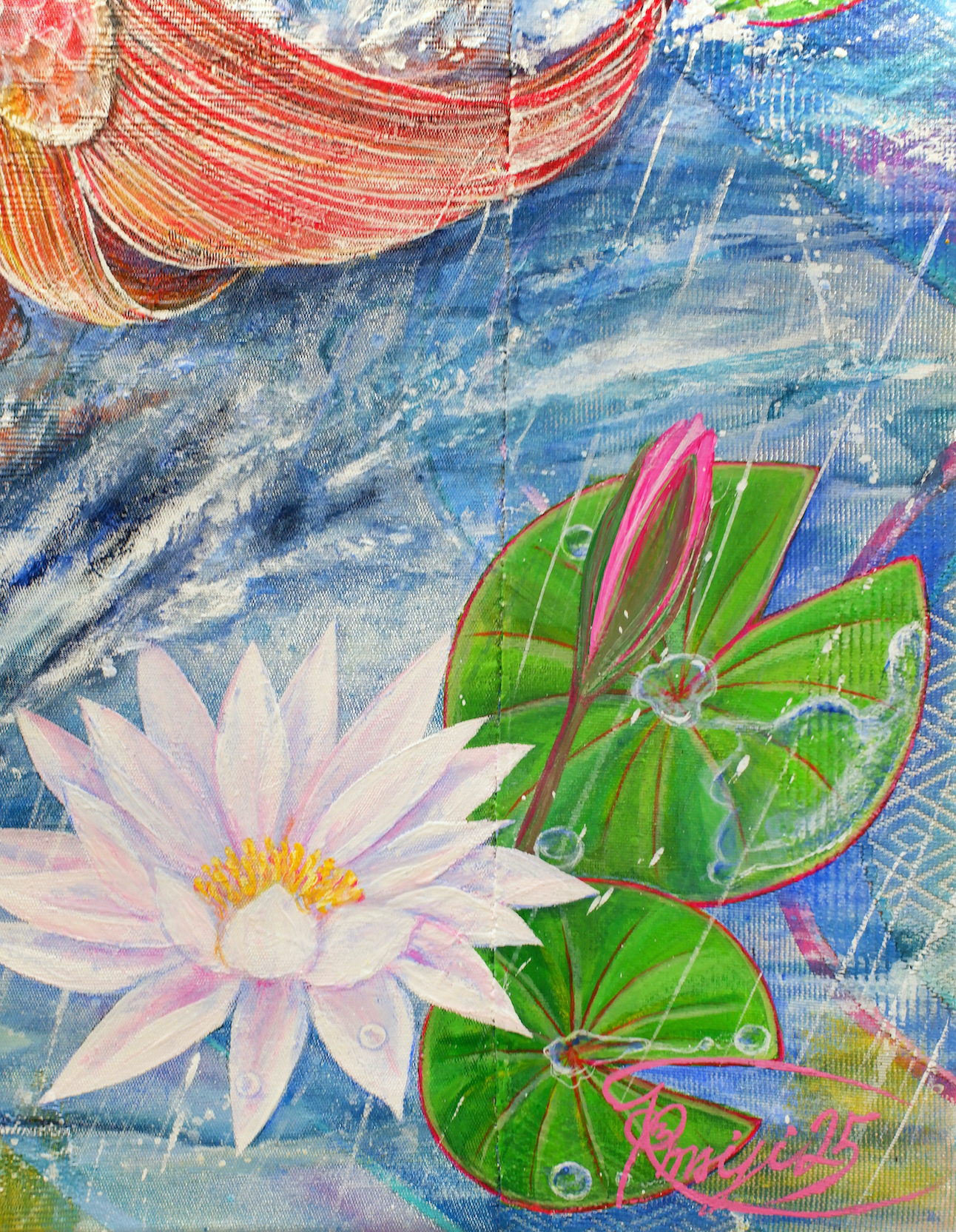 『 Go beyond 』acrylic, mixed-media on Japanese Obi (45.5×45.5cm)