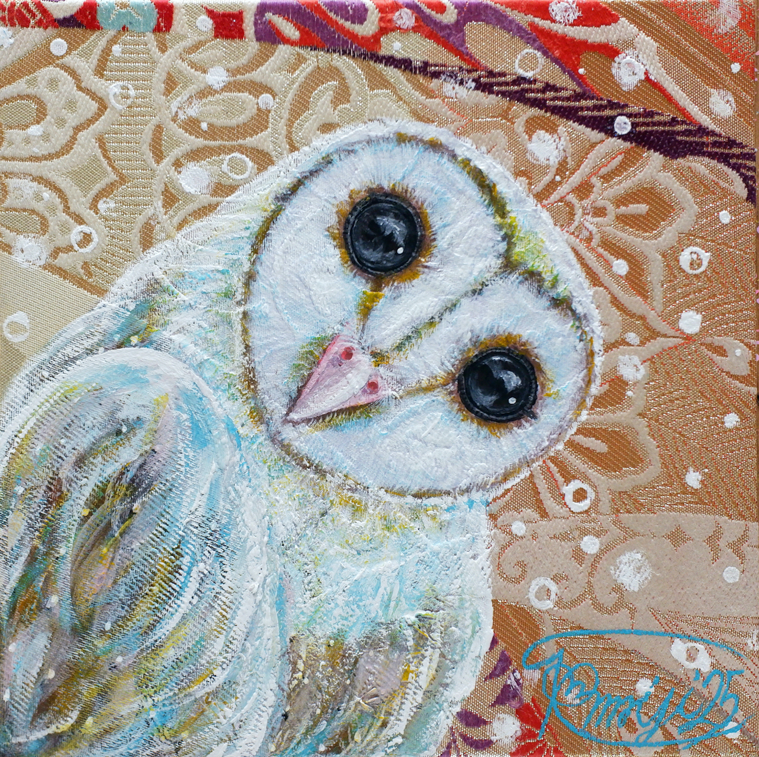 『 Holy night 』acrylic on Japanese Obi (18×18cm)