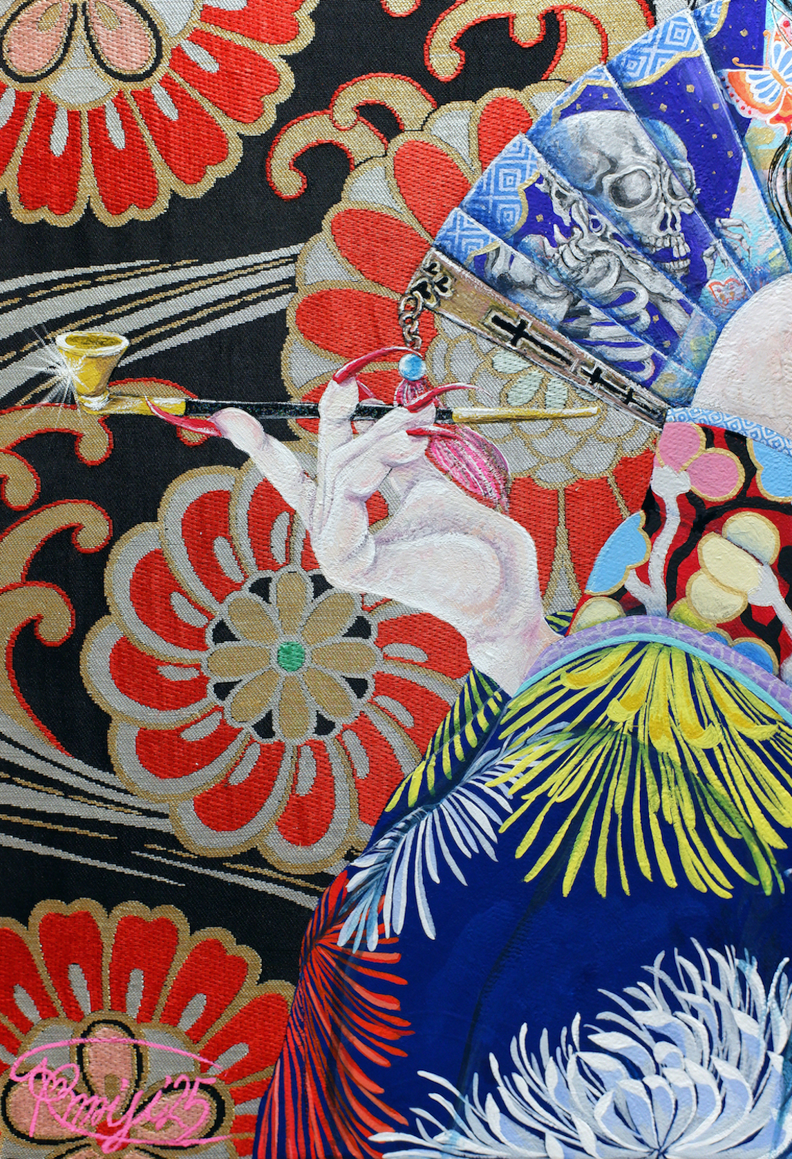『 百花の魁〜anhedonia〜 』acrylic, mixed-media on Japanese Obi (53.0×45.5cm/F10)