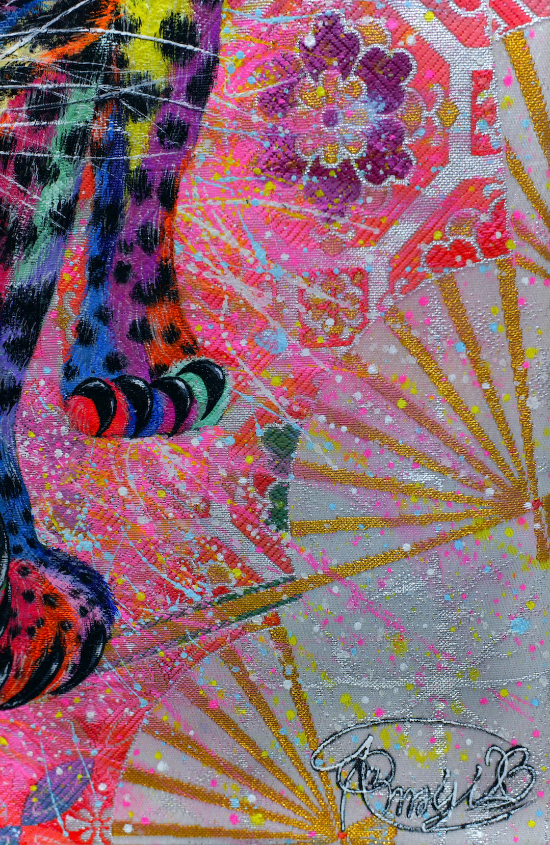 『 brother in arms 』acrylic on Japanese Obi (45.5×38.0cm/F8)