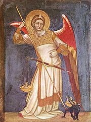 Der Erzengel Michael wiegt eine Seele (Palazzo Carrara, Padua, 1350)