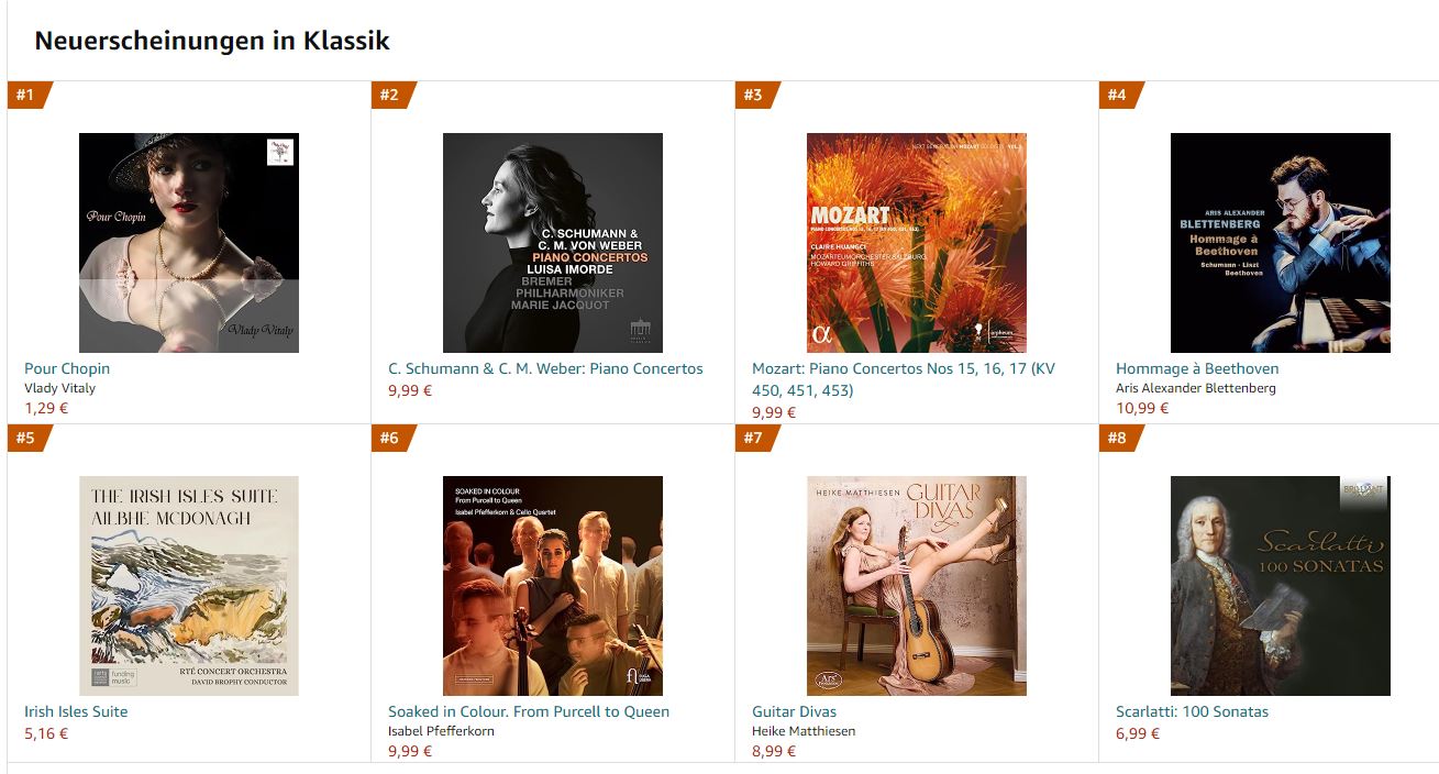 Platz 1 in der Kategorie "Neuerscheinungen in Klassik" bei Amazon Music
