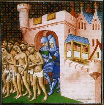 Cátaros expulsados de Montsegur, el ultimo bastión.