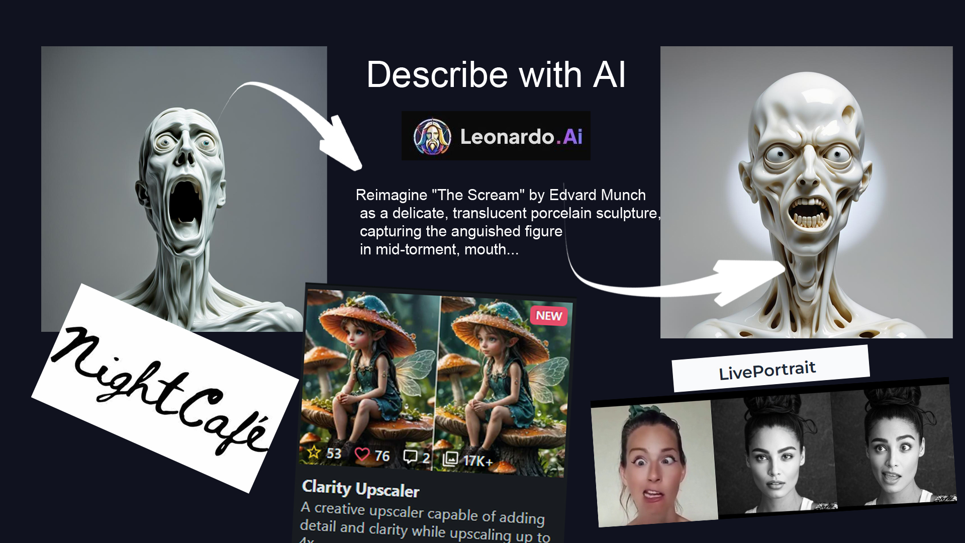 NEWS LEONARDO.AI, NIGHTCAFE et LIVE PORTRAIT