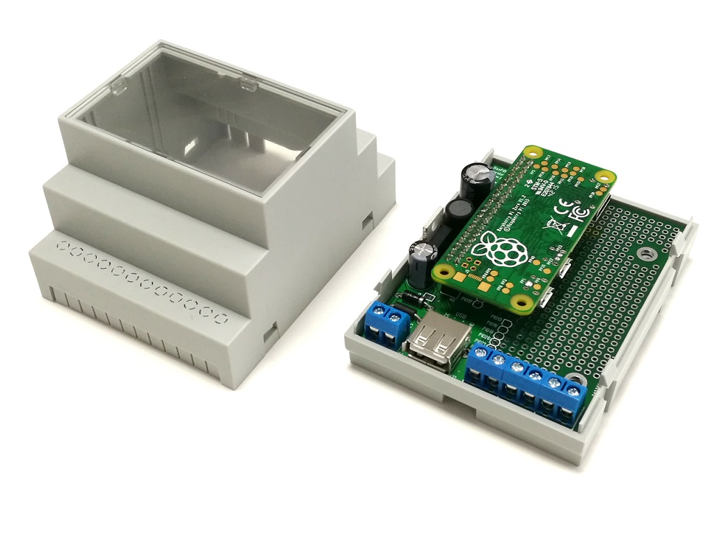 Opened enclosure with mounted Raspberry Pi Zero 