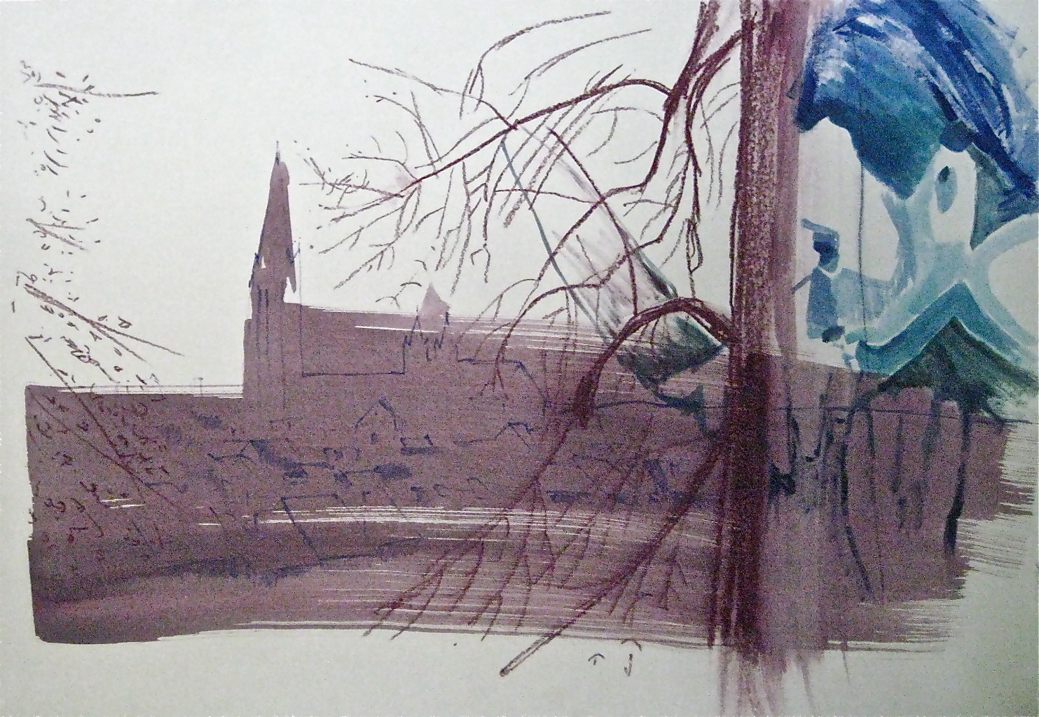 FREIBURG BETRACHTEN NO. 2, 2012, Johannes Morten,  70x100 cm, Aquarell, Acryl und Ölkreide auf Finnpappe