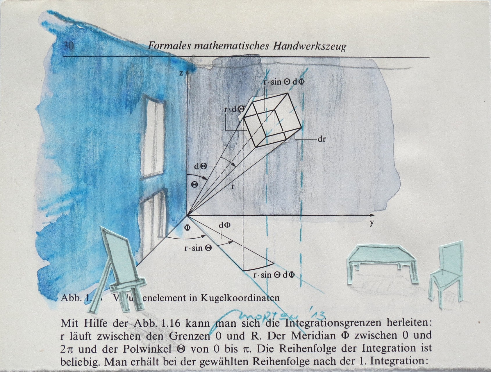 ATELIER, 2013, Johannes Morten, 10,5 x 14,8 cm, Pappe, Acryl, Graphit auf Buchseite