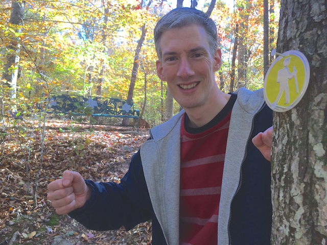 Bench in background where most of the text of "Creator God" was written (Triangle Conservancy- Durham, NC 2014)