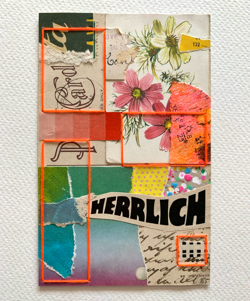 „herrlich“, Mixedmediacollage auf  Vintage-Postkarte (no.39/2025)