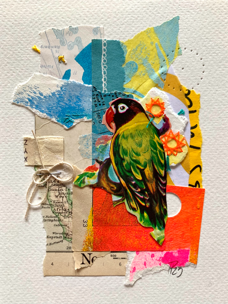„parrot [papagei]“, Mixedmediacollage auf Aquarellpapier (no.36/2023)