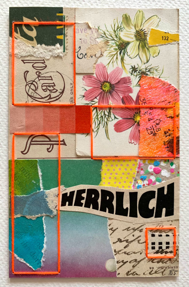 „herrlich“, Mixedmediacollage auf  Vintage-Postkarte (no.39/2025)