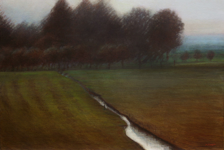 Mijn vlakke land, polder - acrylique sur bois - 40x60 cm - 2015 - M.Pavlïn