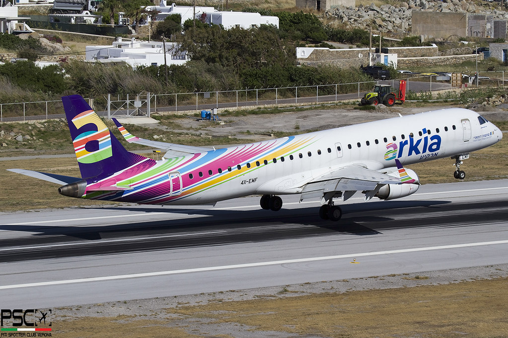 4X-EMF Embraer ERJ 195 AR 19000745  CF34-10E5  Arkia Israeli Airlines 2017 @ Aeroporto di Mykonos 06 2025 © Piti Spotter Club Verona
