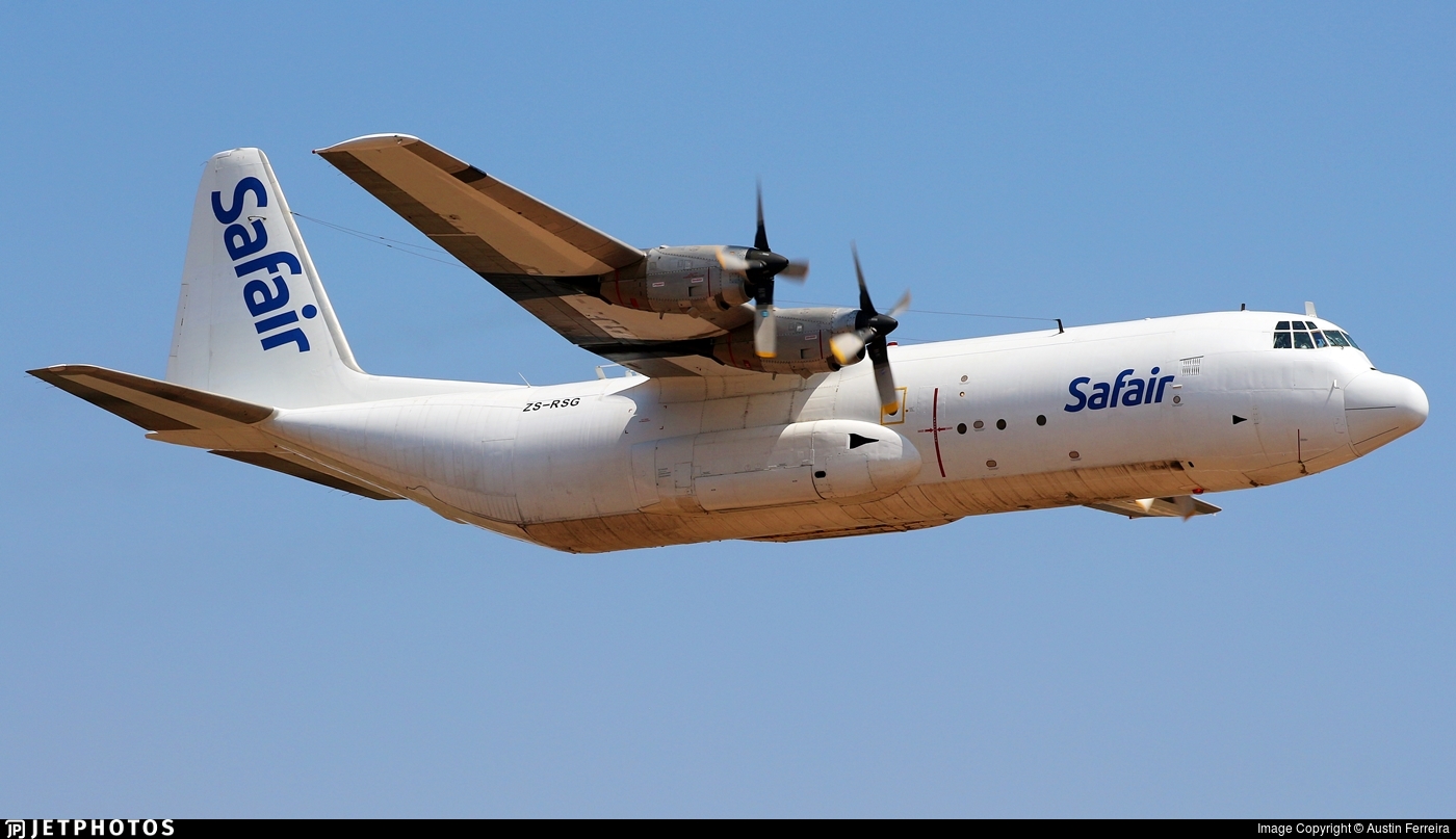 ZS-RSG Lockheed L-100-30 Hercules 4565 T56-A-15 Safair 1974 © photo credit: Austin Ferreira