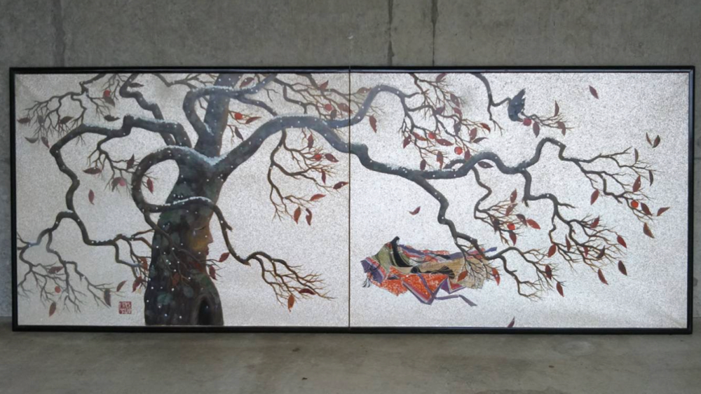 屏風絵 - 山中伸一 画家 陶芸家 奈良でアトリエ・ログ主宰