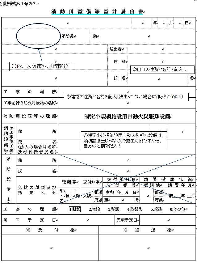特定小規模施設用自動火災報知設備の設計・設置届作成方法｜大阪