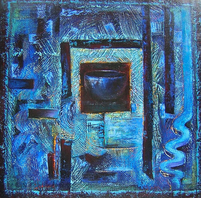 "le bol bleu" Huguette MARTINIERE technique mixte 40x40