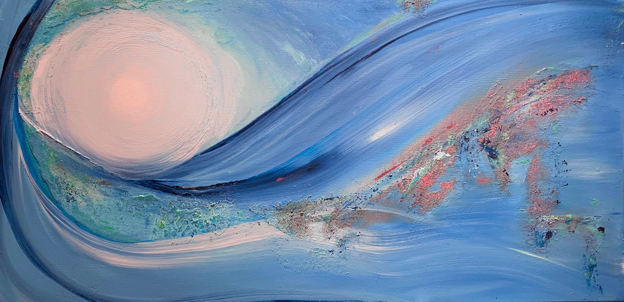 "be free", 40 x 80cm Acrylmix Struktur mit Metalle auf Leinwand