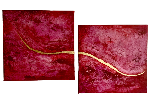 "R & M" 2x 40 x 40cm  Acrylmix Textur  mit 24 Karat Blattgold, unverkäuflich
