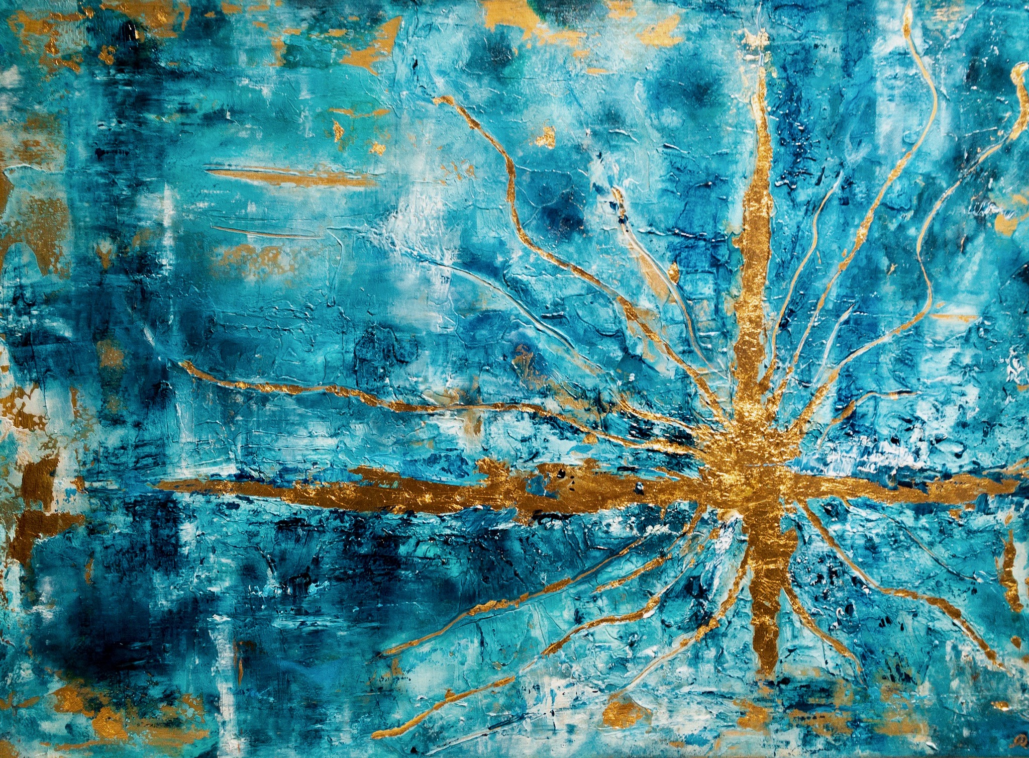 "Ich Bin", Acryl-Struktur mit 24 Karat Blattgold, sold