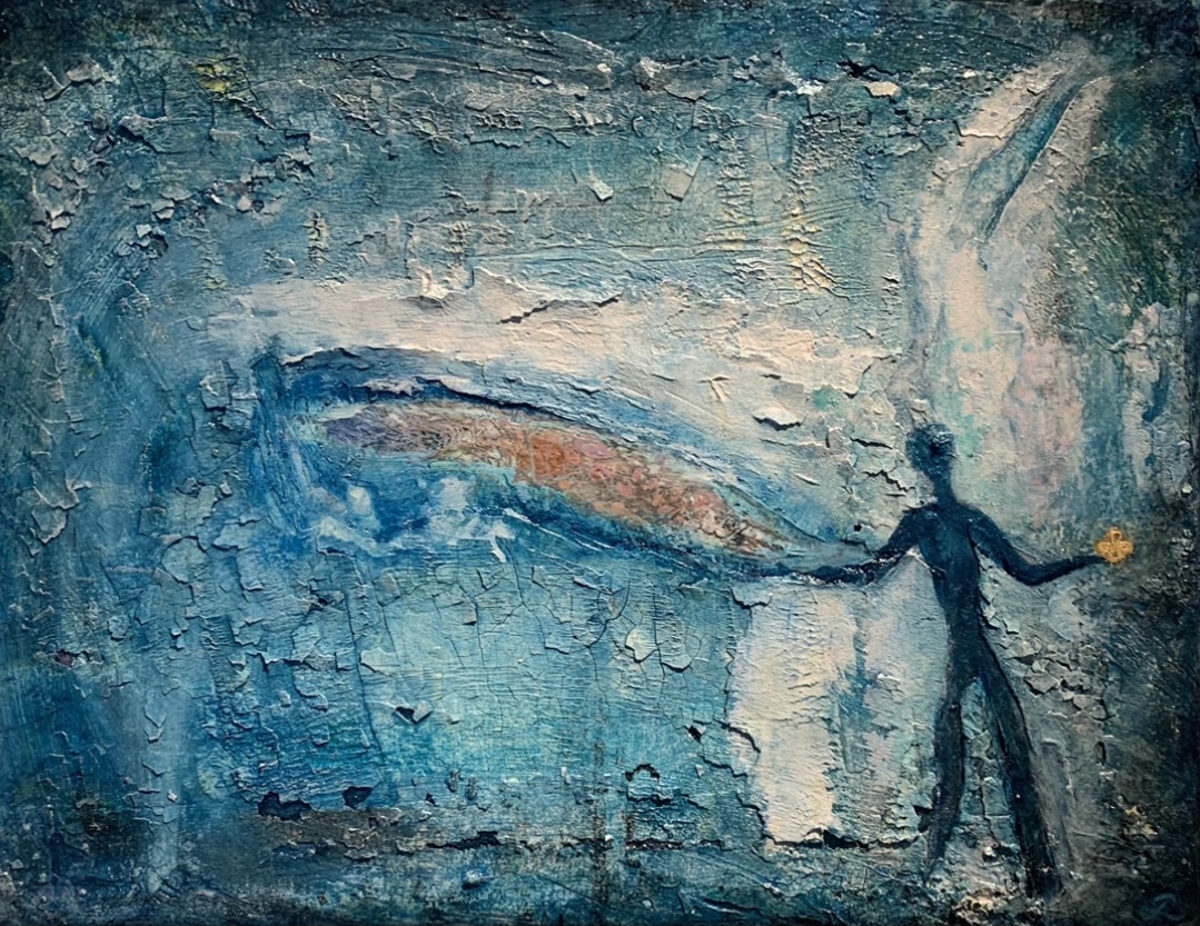 "Neuschöpfung" , 30 x 40 cm Sumpfkalk- Mix auf Leinwand