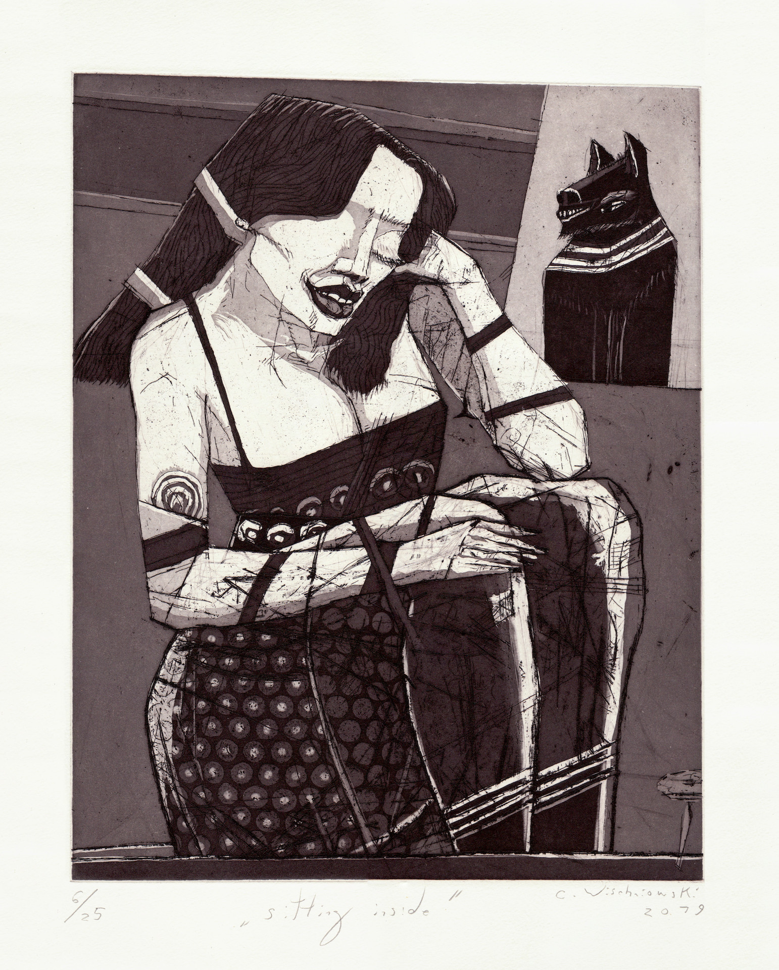 Edition 38. Dresdner Graphikmarkt 2019: Christoph Wischniowski, sitting inside, Ätzradierung, Aquatinta