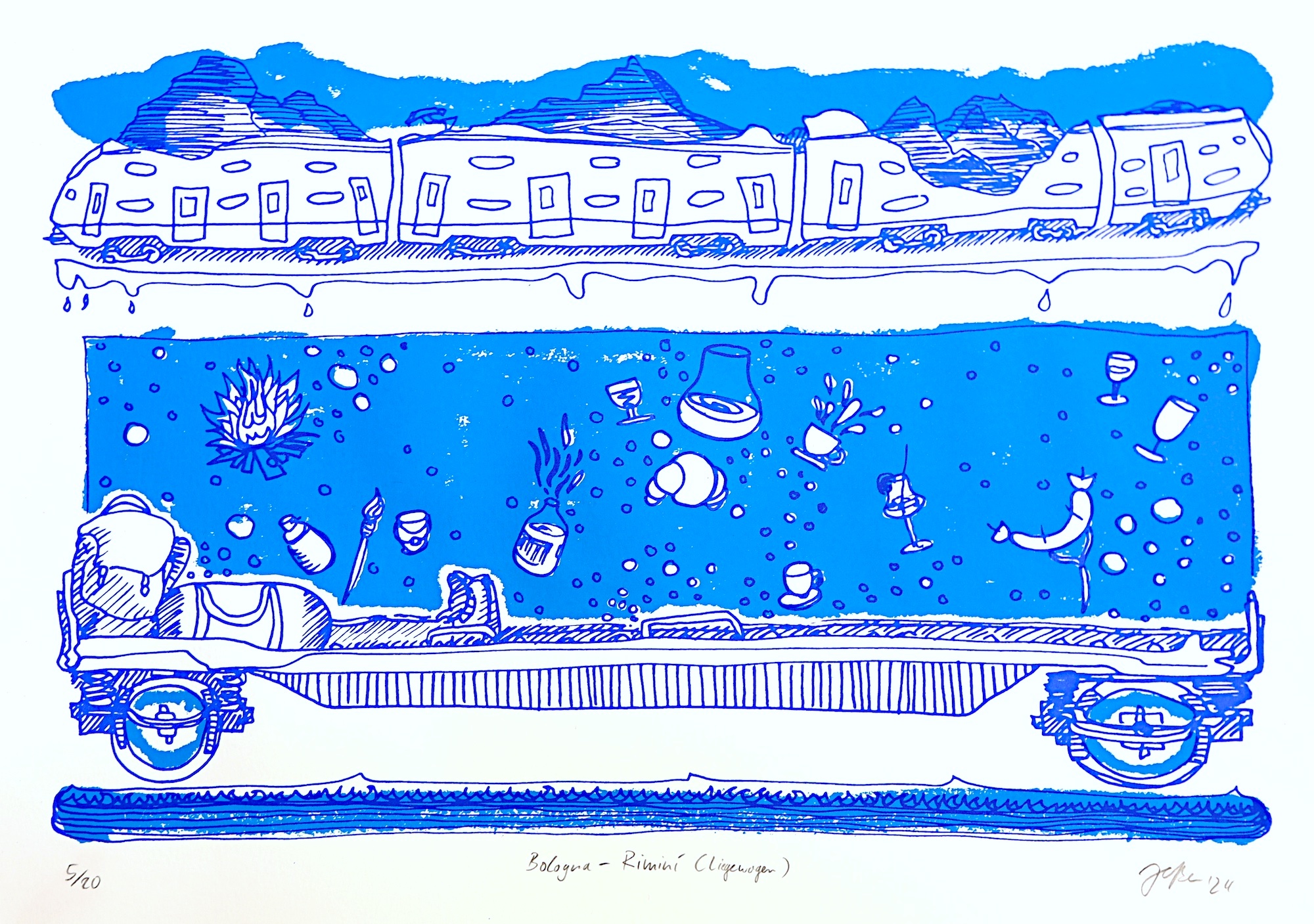 Jens Besser, Bologna-Rimini (Liegewagen), 2024, Siebdruck